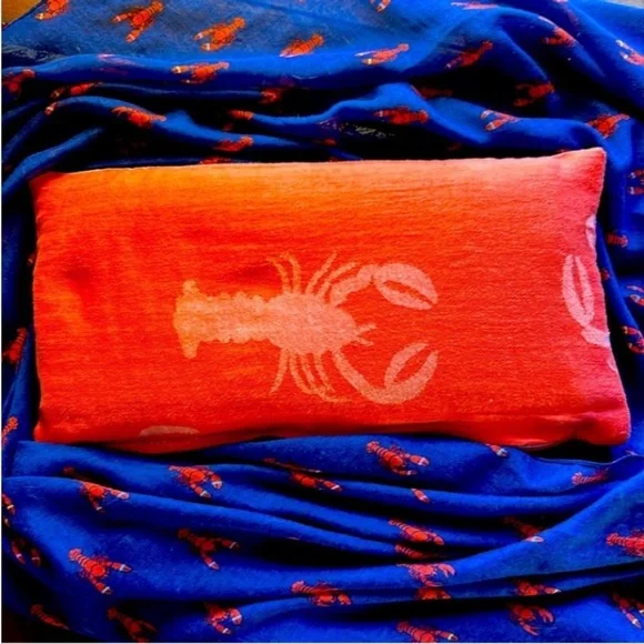 Lobster Louie SET Organic Cotton Blanket Towel 2 Sided + Nap Pillow Cover 🦞 Red - Picture 1 of 14
